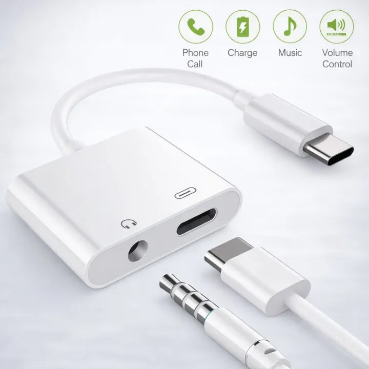 USB Type C to 3.5mm Audio Adapter With Charging Port 2 in 1 Dual