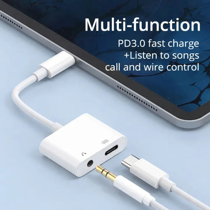 USB Type C to 3.5mm Audio Adapter With Charging Port 2 in 1 Dual
