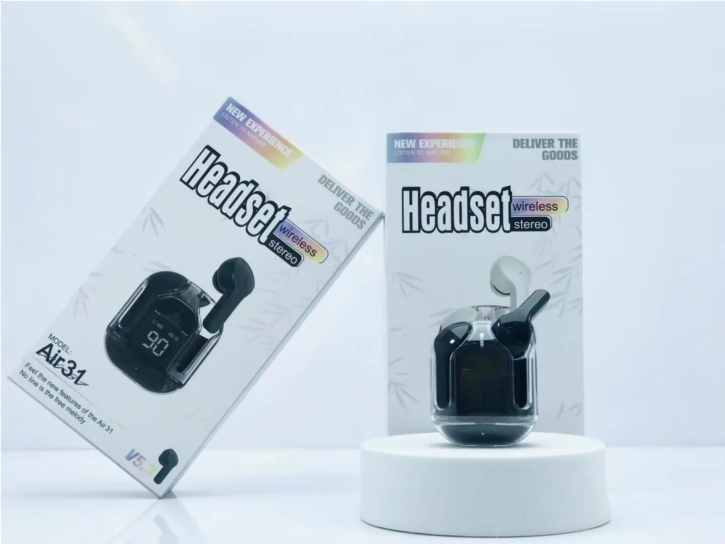 Air 31 TWS Transparent Earbuds Stereo Model. True Wireless Headset Stereo with Bluetooth version V5.3.