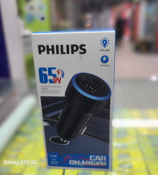 Phlilips 65W Car Charger Adapter - Dual USB Type A and Type C